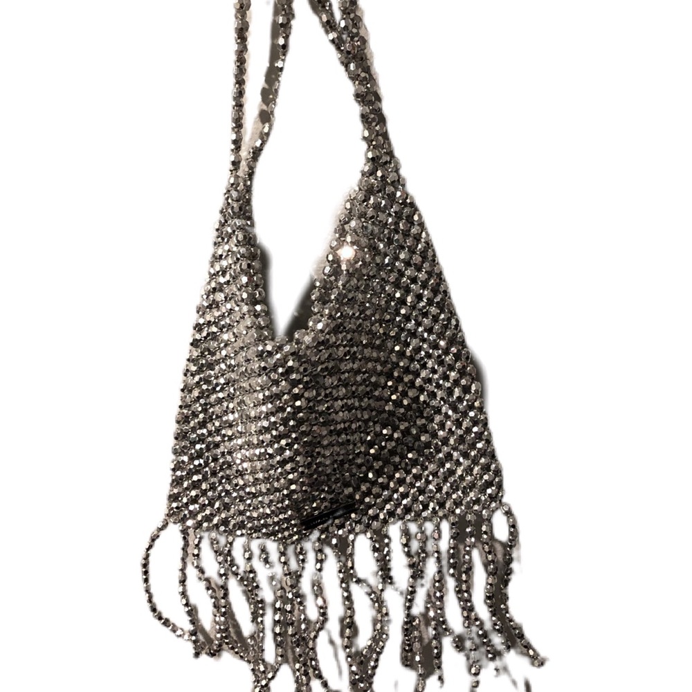 Loeffler Randall Cher Silver Beaded Shoulder Bag
